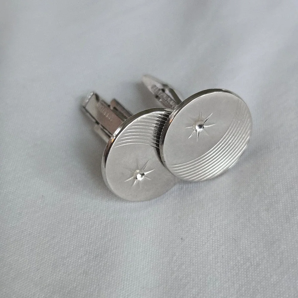 VTG Atomic Starburst Silver Cufflinks Unbranded Cuff Links OS Mens Silver Etched